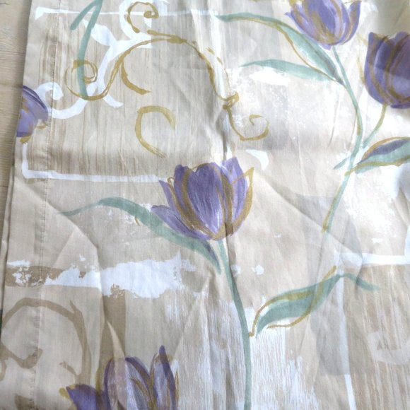 Vintage Springs Sheer Window Curtain Panel 1 Beige Purple Tulips Mod Retro USA - Picture 3 of 5